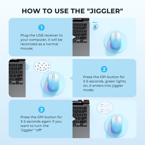 PEIOUS Wireless Mouse Jiggler - Keep Computers Awake, Blue to White | Rechargeable LED Mouse, Silent Clicks, Adjustable DPI and Random Movement Keep Computers Awake for Laptop/PC/Mac - color: Blue to White