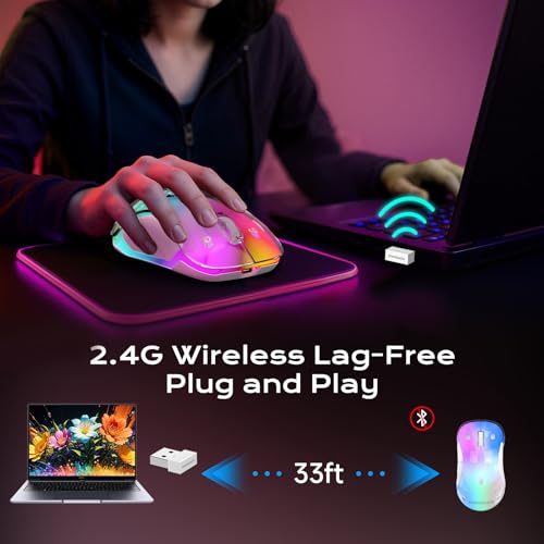 memzuoix 2.4G LED Wireless Mouse, Rechargeable Ergonomic Mouse with Detachable Cover, 1400 DPI Portable Optical Computer Mouse with USB Receiver for Laptop, PC, Desktop and MacBook, 5 Buttons-Pink - color: Pink