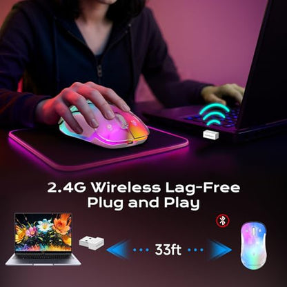 memzuoix 2.4G LED Wireless Mouse, Rechargeable Ergonomic Mouse with Detachable Cover, 1400 DPI Portable Optical Computer Mouse with USB Receiver for Laptop, PC, Desktop and MacBook, 5 Buttons-Pink - color: Pink
