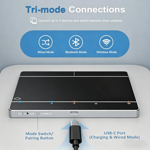 Wireless Bluetooth Trackpad for Windows 10/11, Supports 3 Connection Modes, High-Precision Multi-Gesture Touchpad, Compatible with PC Laptop Computer - color: Black