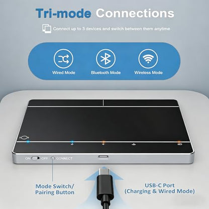 Wireless Bluetooth Trackpad for Windows 10/11, Supports 3 Connection Modes, High-Precision Multi-Gesture Touchpad, Compatible with PC Laptop Computer - color: Black