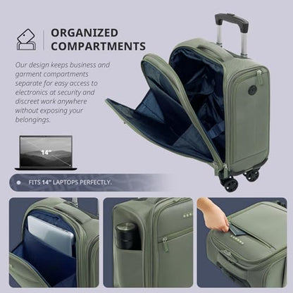 Verage Underseat Carry On Luggage with Wheels,14.5-Inch Spinner Small Suitcase, Softside Lightweight Travel Bag for Men and Women, Airplane Carry On Bag, Sage Green - color: Gray green, size: Basic Underseat