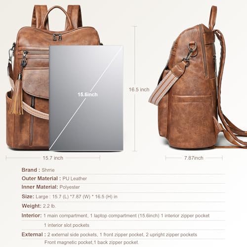Laptop Backpack for Women 15.6 inch,Travel Leather Backpack Purse Nurse Teacher Carry on Backpack Computer Bag,Professional Water-Resistant College Business Work Casual Daypack,Two-toned Brown - color: Two-toned Brown