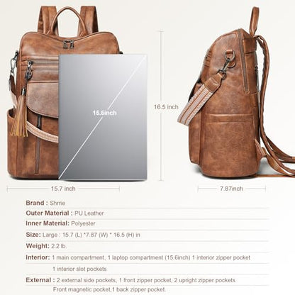 Laptop Backpack for Women 15.6 inch,Travel Leather Backpack Purse Nurse Teacher Carry on Backpack Computer Bag,Professional Water-Resistant College Business Work Casual Daypack,Two-toned Brown - color: Two-toned Brown