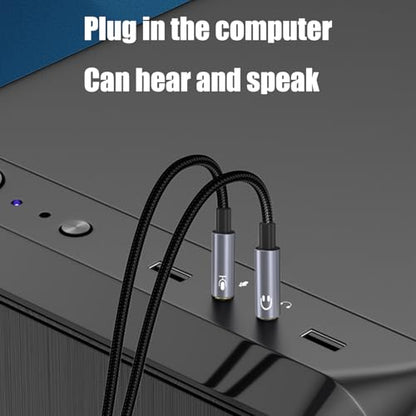 3.5mm Sound and Microphones Splitter Cable, Braided Adapter Female to 2 Male for PC, Gaming Headsets, Laptop