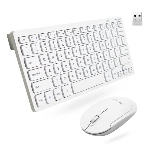 Macally White Wireless Keyboard and Mouse Combo - Quiet Productivity Duo - 2.4G Small Keyboard and Mouse Wireless - 78 Key Quiet Cordless Compact Mouse and Keyboard Combo with Mini Body - color: White