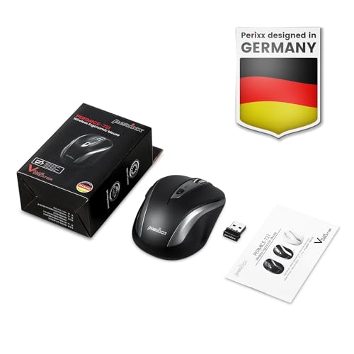 Perixx PERIMICE-721IB Wireless Ergonomic Mouse - 5 Button Optical Design - Silent Clicks - Compatible for Desktop and Laptop PC - Wireless 2.4 GHz - Iron Black