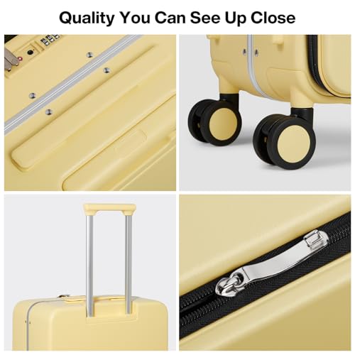 mixi 26 Inch Large Checked Luggage PC Hard Shell Suitcase Top Opening Aluminum Frame Travel Suitcases with Wheels, Lark Yellow - color: Lark Yellow, size: 26 inch