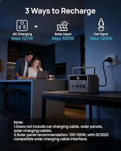 DARAN Portable Power Station 1200W Surge, 576Wh LiFePO4 Battery, 100W USB-C PD Fast Charg, Solar Generator for Home Emergency, Camping, RV Off-Grid Power - color: black