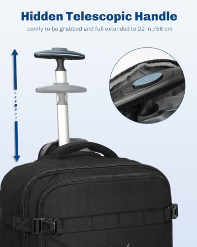 Hynes Eagle Rolling Backpack 42L Backpack with Wheels Airline Approved Carry on Luggage Laptop Travel Suitcase Bag for Women Men Jet Black with 3PCS Packing Cubes Set Black - color: Jet Black