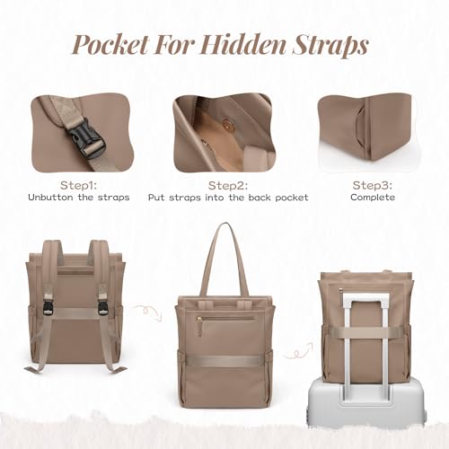 GOLF SUPAGS Convertible Laptop Backpack for Women Casual Daypack Notebook Tote Bag for Work College Travel Leisure (Champagne) - color: Champagne-n
