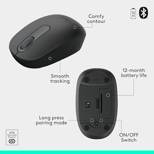 Logitech MK250 Bluetooth Wireless Keyboard and Mouse Combo - Graphite | Bluetooth connection only, compact keyboard with number pad, small ambidextrous M196 mouse with 3 non-customizable buttons - color: Graphite, style: Combo