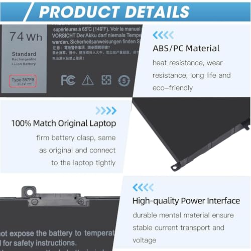 74Wh 357F9 Battery for Dell Inspiron 15 7000 Gaming 15 7559 i7559 7557 | i7559-5012GRY i7557 i5577-7342blk-pus 5577 7567 5576 7566 INS15PD Series P65F P65F001 P57F 71jf4 071jf4 0GFJ6 0357F9 11.1V - size: 6.93*3.75*0.5inch 357F9
