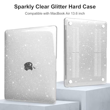 MOSISO Compatible with MacBook Air 13 inch Case M5 M4 M3 M2 2026-2022 | 4 in 1 Kit Bling Sparkly Hard Shell for MacBook Air 13.6 inch Case, Glitter Cover, A3449 A3240 A3113 A2681, Clear - color: Clear