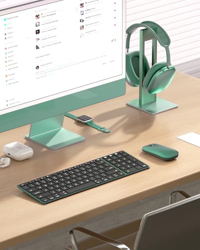 seenda SKM64-2 Bluetooth Wireless Keyboard Mouse Combo for Mac MacBook iPad | Triple Bluetooth for 3-Device Switching, Silent, Rechargeable, Compact Slim Combo for MacBook Pro/Air iPhone, Black Green - color: Black Green