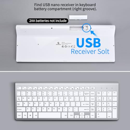 JOYACCESS J Wireless Keyboard, 2.4G Slim and Compact Wireless Keyboard with Numeric Keypad for Laptop, MacBook air, Apple, Computer, PC-Sliver&White - color: sliver white