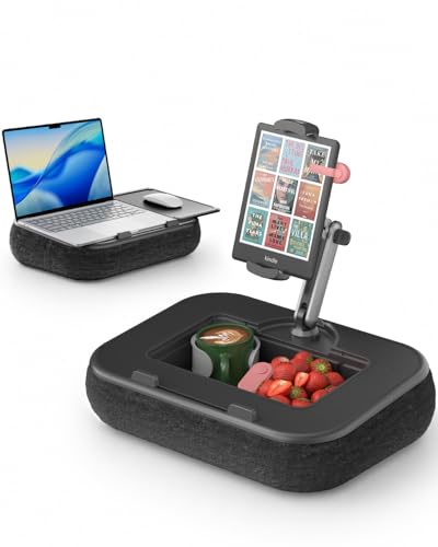 SupeDesk Laptop Lap Desk, Adjustable iPad Holder for Bed, 360° Swivel Tablet Arm, Laptop Desk with Mouse Pad, Snack Bowl & Cup Holder, Fits 4.7–13” Tablets & 15” Laptop (Black) - color: Black