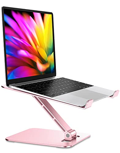RIWUCT Foldable Aluminum Alloy Laptop Stand for Desk, Height Adjustable Ergonomic Computer Stand, Portable Laptop Riser Holder Printer Stand Compatible with MacBook Pro Air/HP/Dell 10-16", Pink - color: Pink