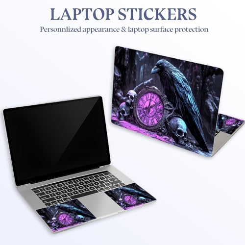 Universal Laptop Skin Sticker Decal,15.6 Inch Laptop Vinyl Cover for 13" 14" 15.6" Laptop,Scratch-Resistant Waterproof Protector Wrap,Reusable with Wrist Pads,Raven Clock of Skulls - color: Raven Clock of Skulls