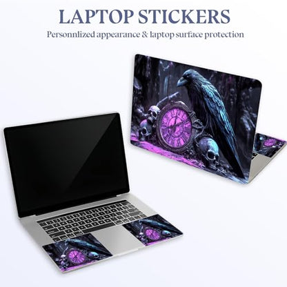 Universal Laptop Skin Sticker Decal,15.6 Inch Laptop Vinyl Cover for 13" 14" 15.6" Laptop,Scratch-Resistant Waterproof Protector Wrap,Reusable with Wrist Pads,Raven Clock of Skulls - color: Raven Clock of Skulls