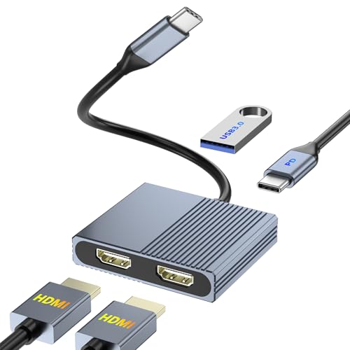 HDMI Splitter for Dual Monitors, Dual HDMI Adapter for 2 Monitors with USB3.0, 100W PD, HDTV Splitter Extended Display, USB C Hub Multiple Port, Laptop Docking Station for Dell/HP/Mac - style: 4 IN 1 HDMI+HDMI