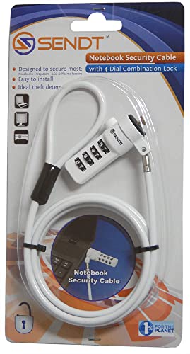 Sendt White Notebook/Laptop Combination Lock Security Cable - color: White