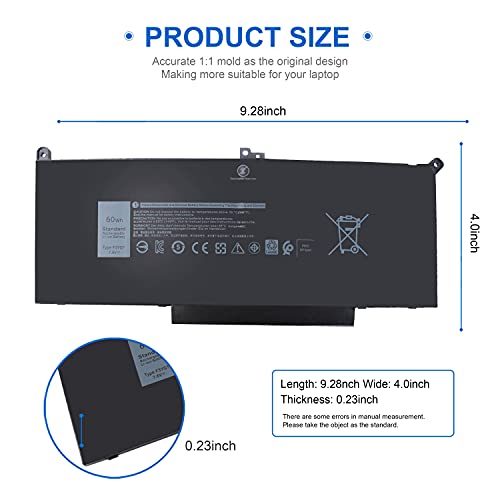 F3YGT Latitude 7480 7490 Battery for Dell Latitude 12 7000 7280 7290 13 7000 7380 7390 P29S002 14 7000 7480 7490 P28S P28S001 P73G P73G002 DM3WC 0DM3WC DM6WC 2X39G KG7VF V4940 451-BBYE 453-BBCF 60Wh - size: F3YGT