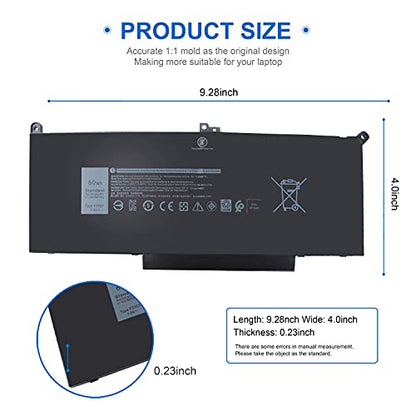 F3YGT Latitude 7480 7490 Battery for Dell Latitude 12 7000 7280 7290 13 7000 7380 7390 P29S002 14 7000 7480 7490 P28S P28S001 P73G P73G002 DM3WC 0DM3WC DM6WC 2X39G KG7VF V4940 451-BBYE 453-BBCF 60Wh - size: F3YGT
