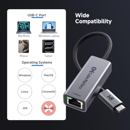 Cable Matters USB C to 2.5Gb Ethernet Adapter, 2.5 Gigabit Network Speed | 2.5 Gigabit Ethernet to USB C, Compatible with USB4, Thunderbolt 4/5, MacBook, Laptops, and USB-C Devices
