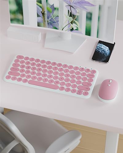 Wireless Keyboard Mouse Combo, mini Quiet Keyboard (Pink White) | 78 Keys Portable Ultra-Thin Keyboard for Laptop, Computer, PC, Notebook, Tablet, Windows, Mac OS - color: PINK WHITE