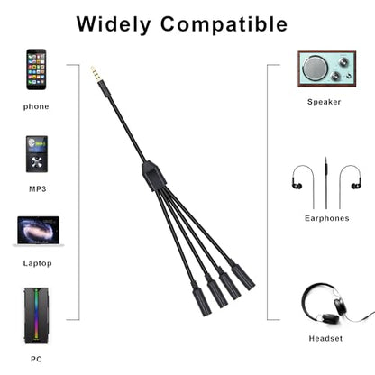 3.5mm Headphone Splitter 1 to 4-Ways 3.5mm (1/8") TRRS 4-Pole Gold Plated Male to 4-Female Stereo Jack Splitter Audio Cable for Headphone and Microphones(50cm/20in) - style: 4 Ways