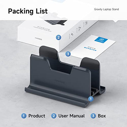 Hagibis Vertical Laptop Stand Desktop for Desk Gravity Locking Holder Dock Save Space Improves Airflow for MacBook Pro, Mac mini, Surface, HP, Dell, Chrome Book (Gen2 Black)