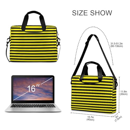 Laptop Zipper Case Portable Crossbody Messenger with Handle and Shoulder Strap 15.6 inch Computer Case Yellow Black Stripe