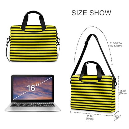 Laptop Zipper Case Portable Crossbody Messenger with Handle and Shoulder Strap 15.6 inch Computer Case Yellow Black Stripe