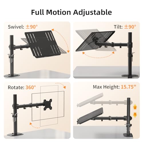 suptek Laptop Notebook Desk Mount Stand, Adjustable Single Monitor Laptop Arm Mount with Ventilated Tray,up to 17 inch,Holds up to 22 lbs - style: Laptop