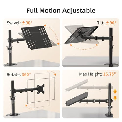 suptek Laptop Notebook Desk Mount Stand, Adjustable Single Monitor Laptop Arm Mount with Ventilated Tray,up to 17 inch,Holds up to 22 lbs - style: Laptop