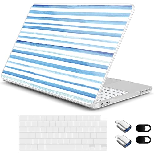 for MacBook Neo 13 Inch Case 2026 Release Model A3404, Blue Aesthetic Ultra-Slim Hard Shell with Keyboard Cover, 6-in-1 Laptop Accessories Bundle for Women Girls, Coastal Stripes - color: Coastal Stripes