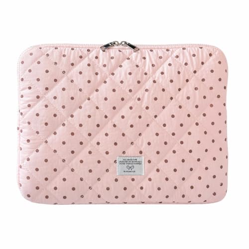 Cute Bow Puffy Laptop Sleeve 13-15 Inch Cute Quilted Laptop Protective Case Padded Bow Computer Sleeve for MacBook (Polka dots Pink, 13inch) - color: polka dots pink, size: 13inch