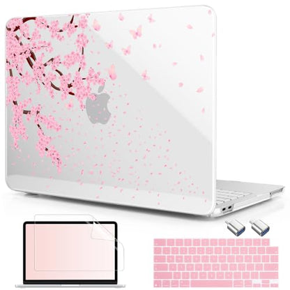 Compatible with MacBook Neo 13 inch (2026 Release A3404) (A18 Pro) with Liquid Retina Display, Printed Slim Protective Case with Screen Protector & Keybaord Cover, Sakura & Flying - color: Sakura & flying
