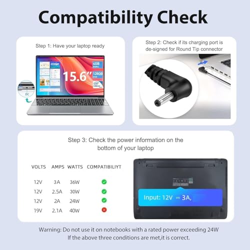 TAIFU 12V AC Adapter Charger Compatible with Laptop Computer Auusda F152 F152A T152A T156A A146G F146 Y140 T140J T141J Y140N Intel N95 N5095 N150 J4105 J4125 14.1" 15.6" Power Supply Cord