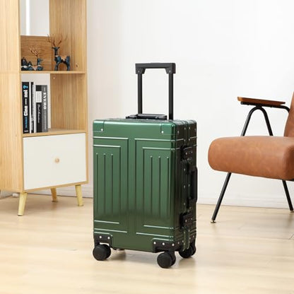 All Aluminum Carry On Luggage，Cut from Whole Aluminum Sheet，22x14x9 Airline Approved ，（3rd Generation，Premium Metal zipperless suitcase ） (green, 20inch) - color: green, size: 20 inch