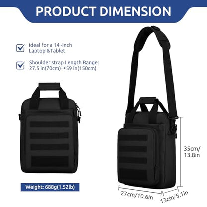 Tactical Messenger Bag, Laptop Briefcase MOLLE Shoulder Pack Handbag | Heavy Duty, Adjustable Strap, Water-resistan, Fit 14inch Tablet, Satchel Work Bag, for Outdoor, Hiking, Travel - color: Black