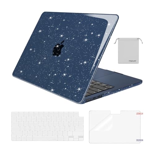 MOSISO Compatible with MacBook Air 13 inch Case M5 M4 M3 M2 2026-2022 | 4 in 1 Kit Bling Sparkly Hard Shell for MacBook Air 13.6 inch Case, Glitter Cover, A3449 A3240 A3113 A2681, Midnight - color: Midnight Blue