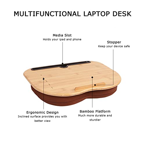 SUMISKY Lap Desk for 14" Laptops-Bamboo Laptop Desk with Cushion & Phone Holder, Portable Laptop Stand with Tray, 15x11 Inches - size: S(15"x11") without Additional Accessories