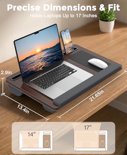 Lap Desk 2-Pack - Up to 17” Laptop with Wrist Rest, Portable Handle, 2 Self-Adhesive PVC Mouse Pads, Tablet & Phone Slots, Laptop Stand for Bed with Cushion