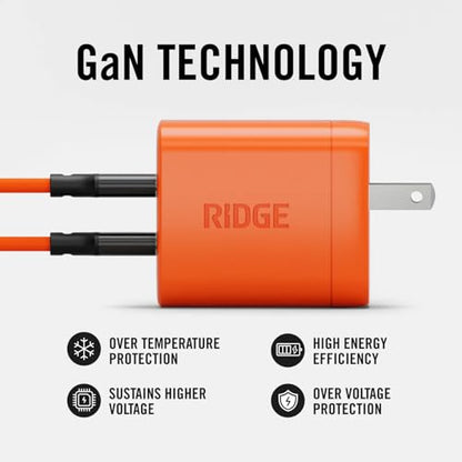 Ridge 45W Wall Charger Set, Dual USB-C Ports, Laptop-Grade Power with Complete Cable Kit Included - Basecamp Orange - color: Basecamp Orange