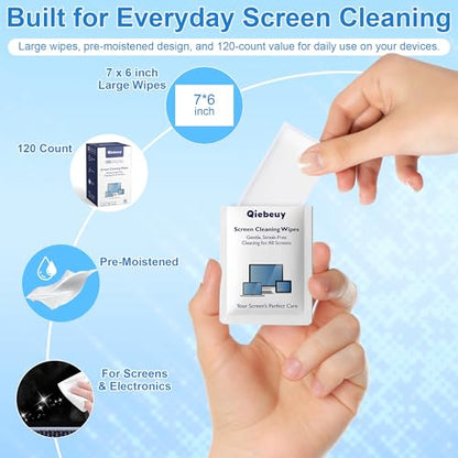 Screen Cleaner Wipes for Electronics, Lens Wipes, Streak-Free Screen Wipes | 120 Count Electronics Cleaning Wipes for Portable Monitor, Gaming Monitor, Computer Screen, Laptop, Phone, Glasses