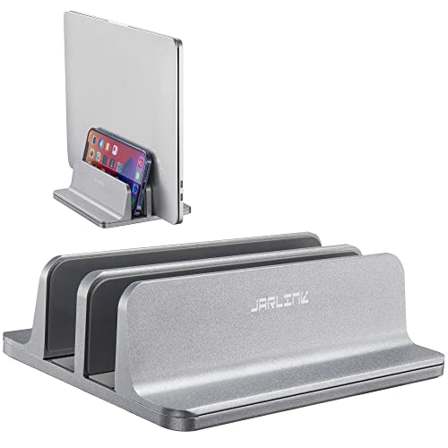 JARLINK Double Vertical Laptop Stand, Adjustable Aluminum Desk Dock, Black | Vertical Laptop Holder Fits up to 17.3" Notebooks, Space-saving Desktop Organizer for MacBook, Surface, Dell & Gaming Laptops - color: Grey, size: 2-slot