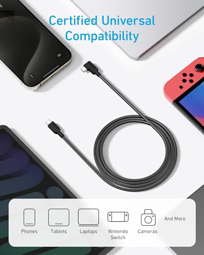 Anker USB C to USB C Right-Angle Cable, 240W (2-Pack, 6 ft, Black) | 90-Degree Braided USB C Charging Cord for iPhone 17 Series and More - size: 6ft