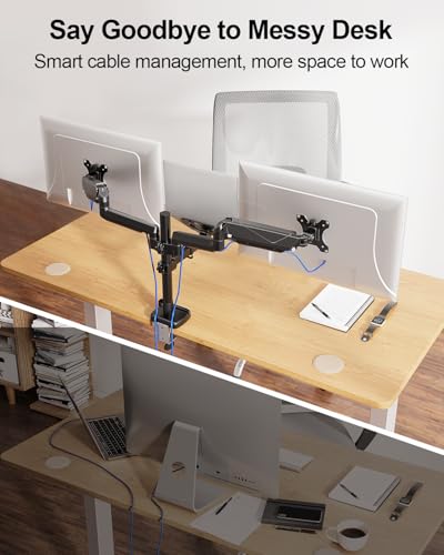 MOUNT PRO Monitor and Laptop Mount for 2 Max 27" Computer Screens, Laptop Tray Fits 10-17inch Notebook, 3-in-1 Adjustable Laptop and Monitor Desk Mount with VESA Bracket 75/100mm